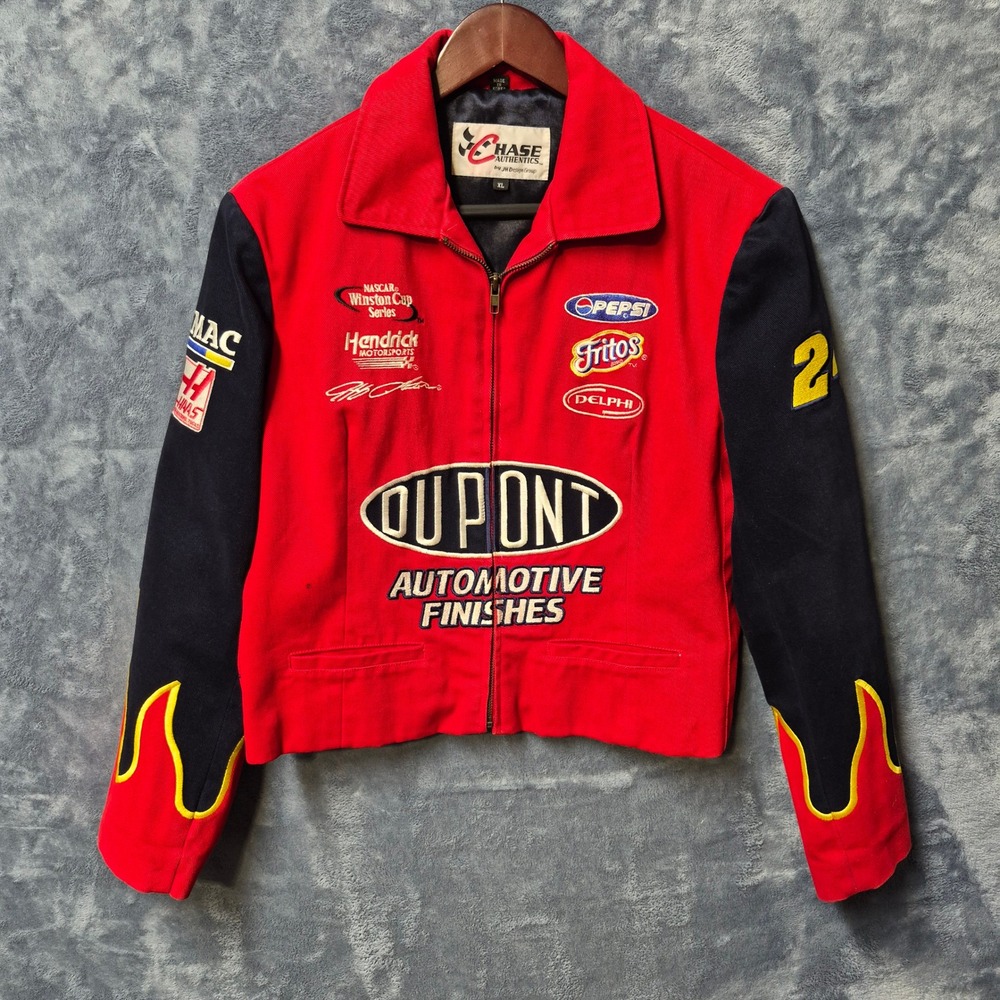 Chase Authentics Jeff Gordon NASCAR DuPont Racing Jacket Red Black WOMENS XL